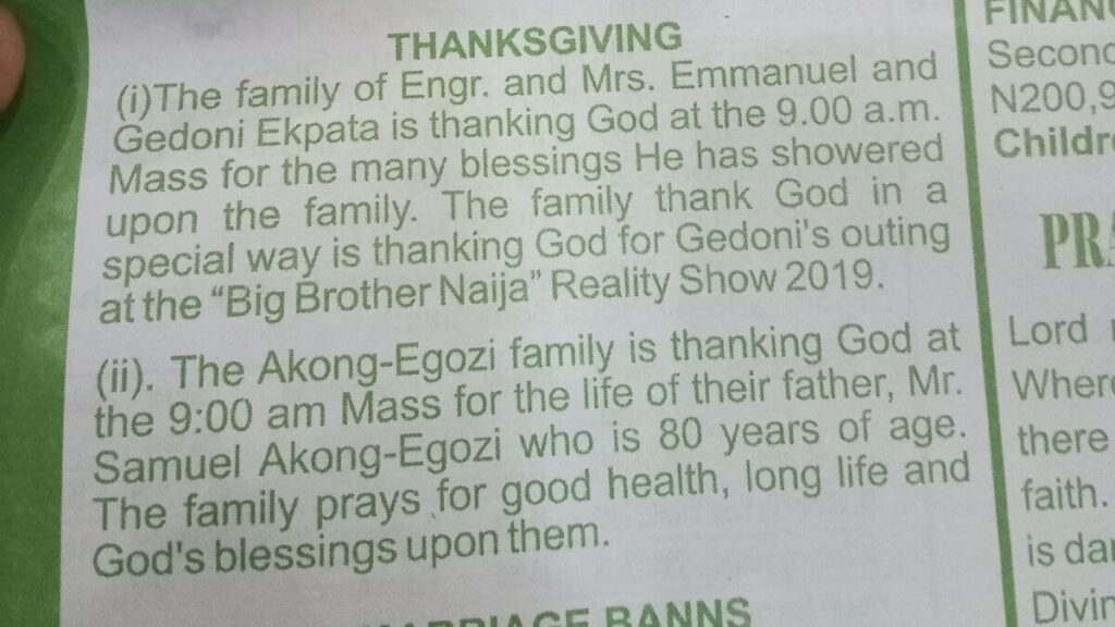 Gedoni Holds Thanksgiving For a successful Bbnaija Outing