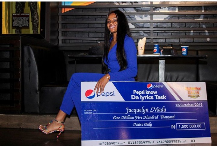 Bbnaija Jackye Finally Receives Her 1.5 Million Cash Prize After Winning Pepsi Challenge