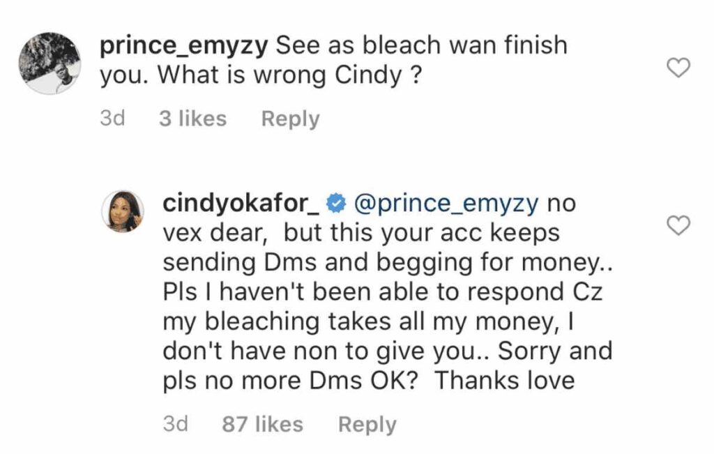 Cindy slams troll who accused her of bleaching